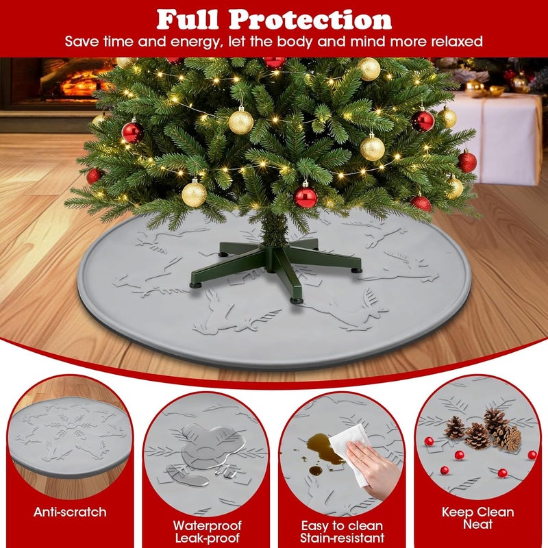 Oyrlize Silicone Christmas Tree Mat, Waterproof Christmas Tree Floor Protector Heavy Duty Christmas Tree Stand Mat Xmas Floor Protective Pad Saver with Reinforced Lip Under Tree Catch Needles,Spills,Sap - Image 4